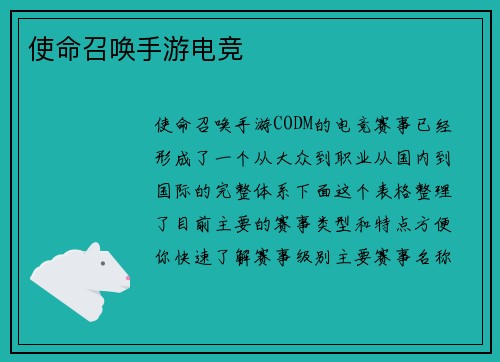 使命召唤手游电竞